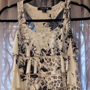 Forever 21 FloraGray and White Multi Tier Layered Racerback Tank Blouse size S/P